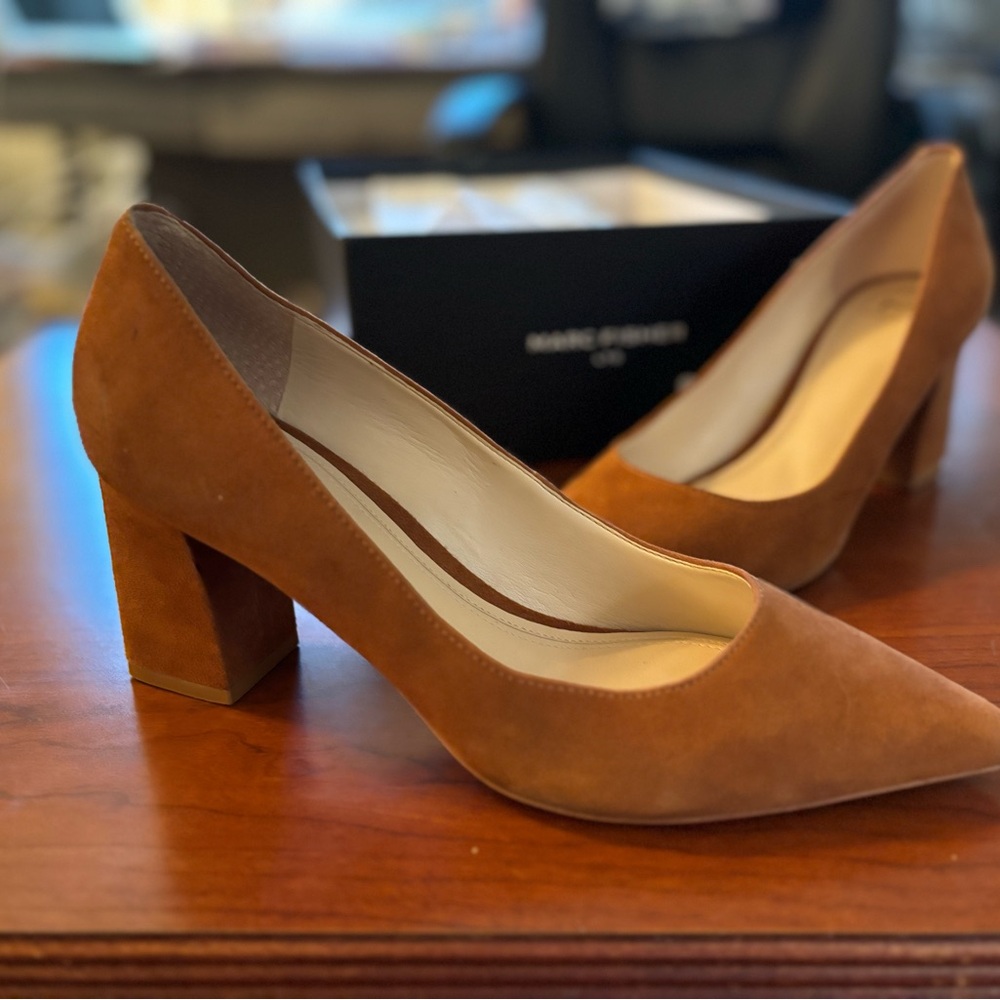 Marc Fisher Brown Block Heel Pumps